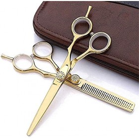 Ciseaux de barbier 5.5 pouces, ciseaux de coiffure dorés, cisaille plate, cisaille à dents amincissante, costume doré Rasage ...