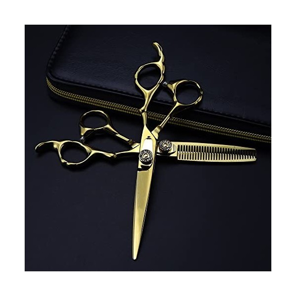 Ciseaux de coupe de cheveux, 6 pouces professionnels 440c Gem Scissor Gold Ciseaux de cheveux Coupe Barber Coupe de cheveux C