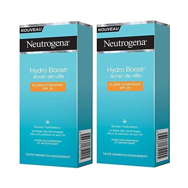 Neutrogena Hydro Boost Ecran de Ville Fluide Hydratant SPF25 Tube 50 ml - Lot de 2 Crème Jour et Nuit
