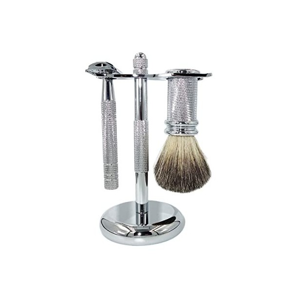 LEFEDA Simple Support De Brosse De Rasoir Pour Hommes, Kit De Rasage Humide De Rasoir De Sécurité à Double Bord En Acier Inox