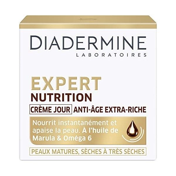 Diadermine - Expert Nutrition - Crème Visage de Jour Anti-Âge Extra-Riche - Peaux Matures, Sèches à Très Sèches - Nourrit et ...