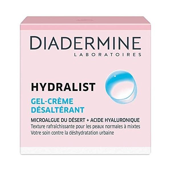 Diadermine - Hydralist - Gel Crème Visage - Désaltérant, Hydratant et Rafraîchissant à lAcide Hyaluronique - 50 ml Crème Jour...