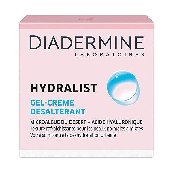 Diadermine - Hydralist - Gel Crème Visage - Désaltérant, Hydratant et Rafraîchissant à lAcide Hyaluronique - 50 ml Crème Jour...