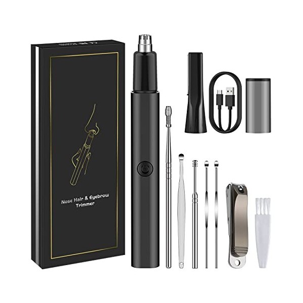 OUFUNI Tondeuse à poils de nez, 8 000 tr/min, rechargeable par USB, tondeuse pour oreilles et nez pour homme et femme, kit de