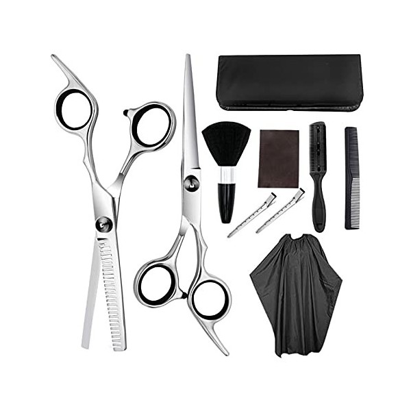 Cisailles de Coupe des Cheveux 10 pcs Set Professional 6 Ciseaux à Cheveux avec Sac à Pince Peigne Pinceau Couple Coiffeur