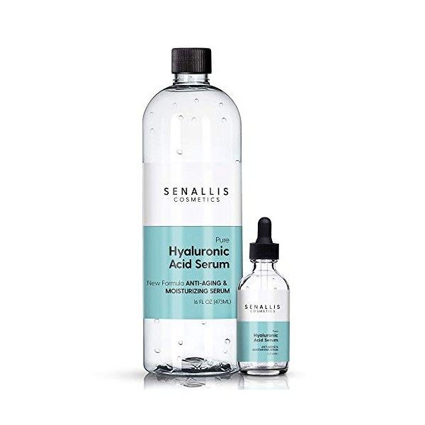 Sérum à lacide hyaluronique 473,2 ml et 59,1 ml, fabriqué à partir dacide hyaluronique pur, anti-âge, anti-rides, hydratant C...