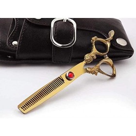 Ciseaux de barbier ciseaux de coiffure dorés ensemble 6 ciseaux de barbier ciseaux plats ciseaux Liu Hai ciseaux à dents cise...