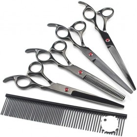 5 kit japon 440c 7 noir chien de compagnie toilettage ciseaux à cheveux ciseaux de coupe pour animaux de compagnie coupe de c...