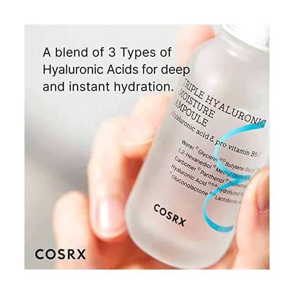 COSRX Hydrium Triple Hyaluronic Moisture Ampoule, 40ml | Hyaluronic Acid Viscous Serum | Korean Skin Care, Vegan, Cruelty Fre