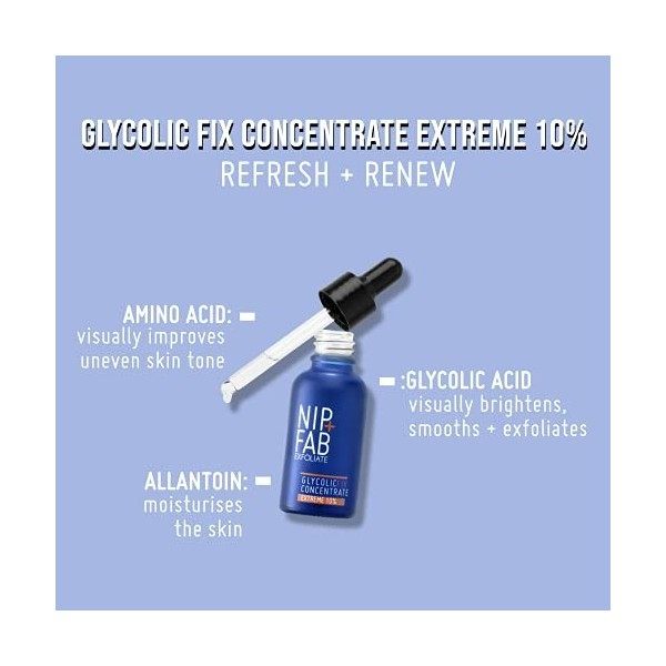 Nip + Fab Glycolic Acid Fix Extreme Booster 10% | Sérum à lAcide Glycolique | 10% Acide Glycolique | Acide AHA | Acides Amin