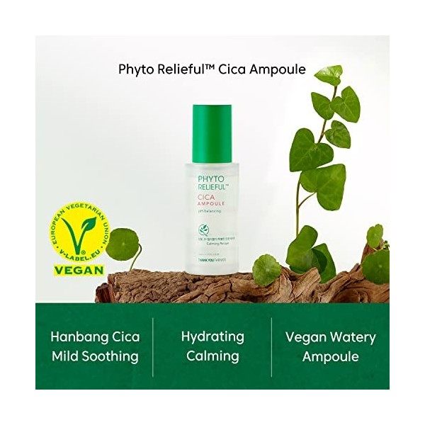 THANKYOU FARMER Phyto Relieful Cica Ampoule 1.75 Fl Oz 50ml - Centella Asiatica for soothing | Facial Serum For Sensitive S