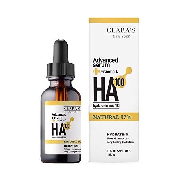 Claras New York Advanced Hydrating Hyaluronic Acid 100 Facial Serum, Long Lasting Hydration, For All Skin Types, 30ml Crème J...