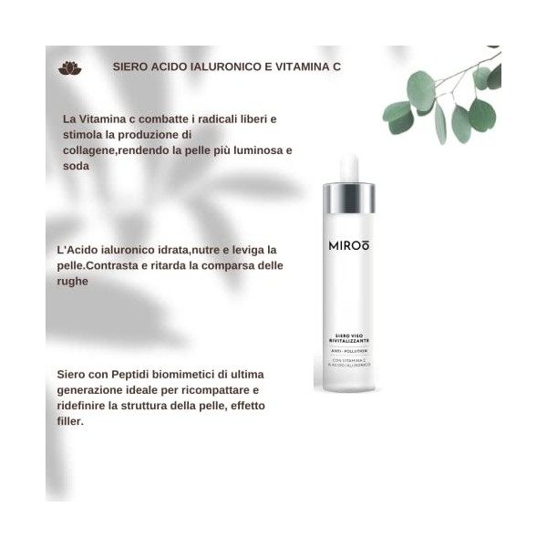 Miroo.Sérum visage 100% bio vitamine C et acide hyaluronique, Made in Italy.Anti-rides, anti-âge.Idéal aussi pour le contour 