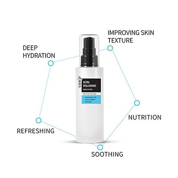 COXIR émulsion ultra-hyaluronique 100ml /3.38 fl.oz. - |&nbsp;acide hyaluronique |&nbsp;hydratant léger intense pour les peaux sèches C...