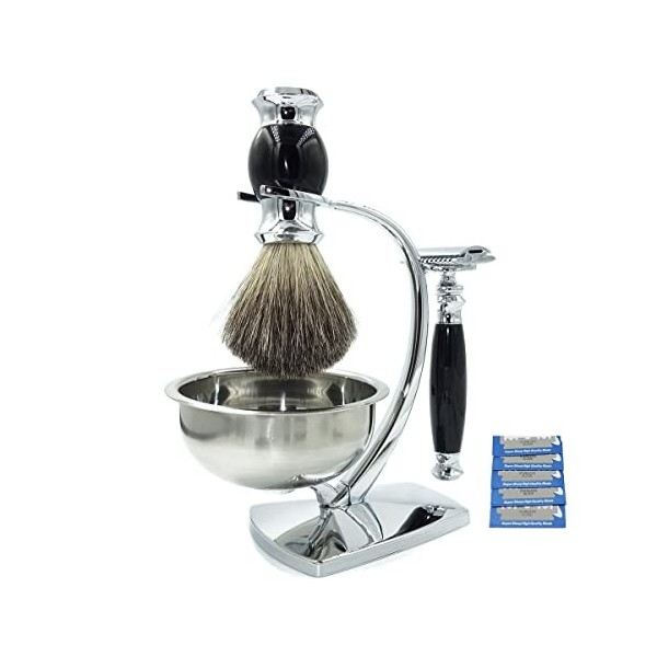 GHQYP Pratique Supports de Brosse de Rasoir de Luxe, Ensemble Cadeau de Rasoir de sécurité à Double Tranchant pour Hommes, Bo