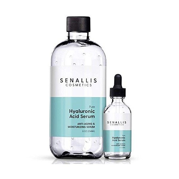 Hyaluronic Acid Serum 8 fl oz And 2 fl oz, Made From Pure Hyaluronic Acid, Anti Aging, Anti Wrinkle, Ultra-Hydrating Moisturi...
