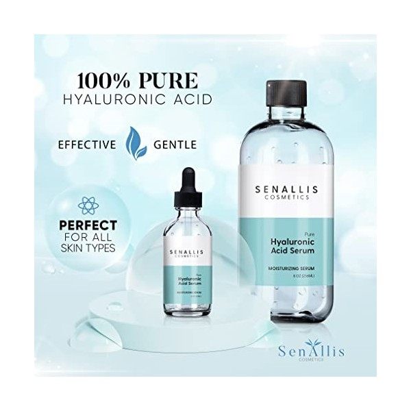 Hyaluronic Acid Serum 8 fl oz And 2 fl oz, Made From Pure Hyaluronic Acid, Anti Aging, Anti Wrinkle, Ultra-Hydrating Moisturi...