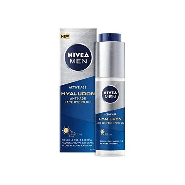 Nivea NIVEA MEN Hyaluron Gel pour le visage hydratant anti-rides pour homme à l’acide hyaluronique 50 ml Crème Jour et Nuit