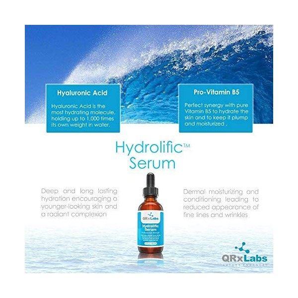 QRxLabs Sérum Hydrolific - Sérum Ultra Pur dAcide Hyaluronique avec Vitamine B5 60 ml - Formulé pour Maximiser la Pénétrat
