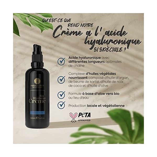 Crème Hydratante Visage • BIO • 100ml • Crème Acide Hyaluronique • Creme Anti Rides • Cosmétique naturelle & durable • Crème ...