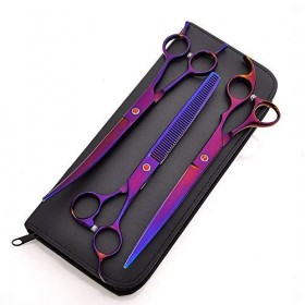 Outils de coupe des cheveux Ciseaux for animaux de compagnie violets de 8 pouces, 3 ensembles de ciseaux de coiffure de beaut...