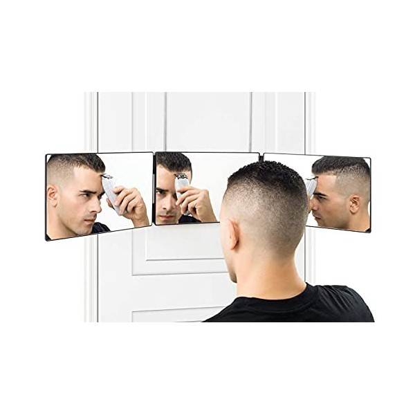 SELF-CUT SYSTEM - Version portable - Miroir à trois voies pour couper les cheveux avec crochets télescopiques réglables en ha
