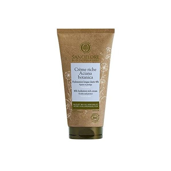 Sanoflore Crème Riche Aciana Botanica - Crème Hydratante Visage Riche Certifiée Bio - Hydratation 48H - Acide Hyaluronique Na...