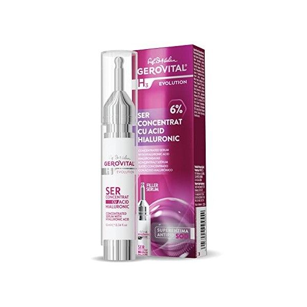 Gerovital H3 Evolution, Sérum concentré à lacide hyaluronique, Type de peau: Pour tous types de peau, 15 ml Crème Jour et Nuit