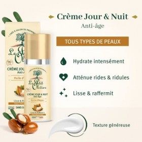 LE PETIT OLIVIER - Crème Jour & Nuit Anti-Âge - Huile dArgan - Lisse & Raffermit - Tous Types De Peaux - A lAcide Hyaluroni