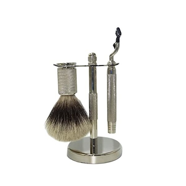 GHQYP Pratique Supports de Brosse de Rasoir pour Hommes, 3 en 1 Poils de Blaireau Longs poignées Lourdes Holde, Ensemble de b