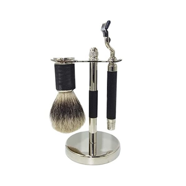 GHQYP Pratique Supports de Brosse de Rasoir pour Hommes, 3 en 1 Poils de Blaireau Longs poignées Lourdes Holde, Ensemble de b