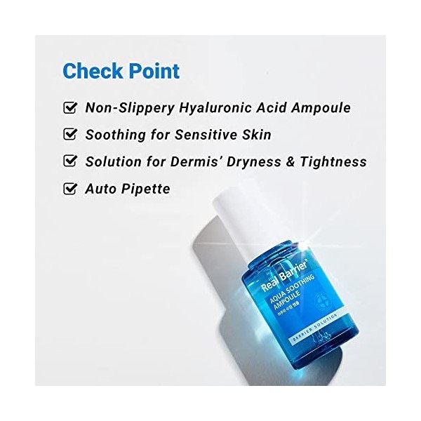 Real Barrier Aqua Soothing Ampoule 30ml, Hydratant pour le visage à lhuile de tanaisie bleue avec acide hyaluronique, rafraî ...