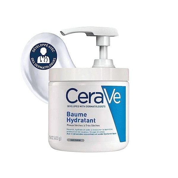 CeraVe Crème hydratante pour les peaux sèches à très sèches, avec 3 céramides essentielles et de lhyaluron 340 g Crème Jour e...