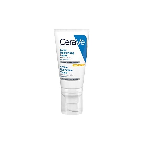 CeraVe Crème hydratante pour le visage pour les peaux normales à sèches, avec SPF 25, avec 3 céramides essentielles et hyalur