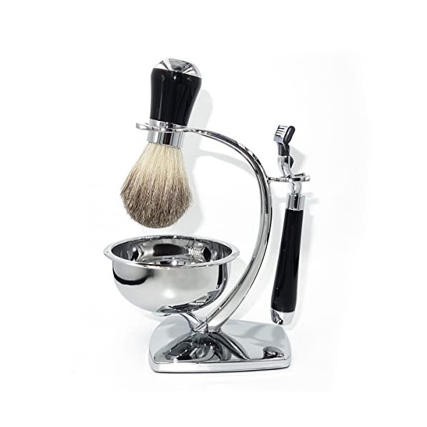 GHQYP Pratique Supports de Brosse de Rasoir Classiques, Ensemble Cadeau de Rasage 4 en 1 pour Hommes, Brosse à Cheveux de Bla