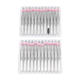 24 pièces pince à épiler à bec effilé pince à épiler inclinée en acier inoxydable pince à épiler pince à épiler pince à sourc