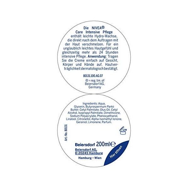 NIVEA Creme Cuidados Cuidados Intensivos 200 ml, 4-pack 4 x 200 ml Crème Jour et Nuit