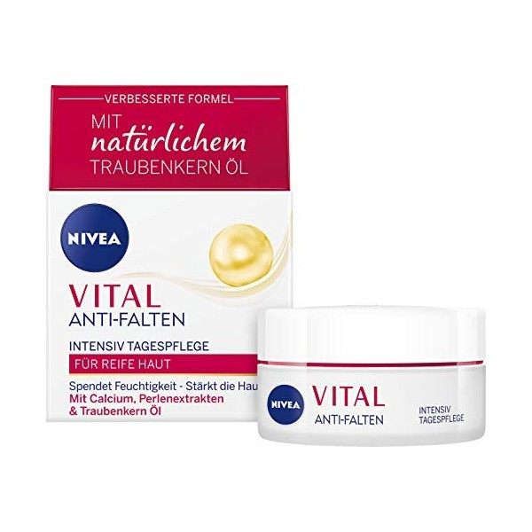 NIVEA Soin de jour Vital intensif 50 ml - Soin hydratant avec calcium, extraits de perles et huile naturelle de pépins de r C...