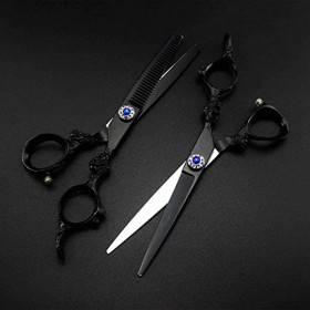 Professionnel 440c 6 pouces noir coupe cheveux ciseaux coupe de cheveux barbier coupe de cheveux amincissement ciseaux coiffu