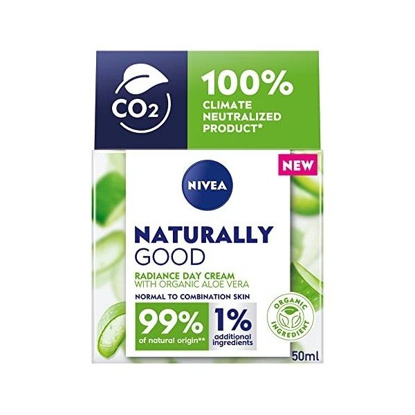 NIVEA Naturally Good Radiance Crème de jour hydratante pour le visage à laloe vera, crème de jour à lhuile de jojoba et à l C...