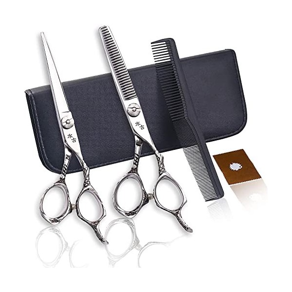 Kit de ciseaux de coupe de cheveux 6,0 pouces argent professionnel en acier inoxydable ensemble de ciseaux de coiffure frange