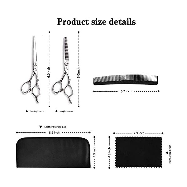 Kit de ciseaux de coupe de cheveux 6,0 pouces argent professionnel en acier inoxydable ensemble de ciseaux de coiffure frange