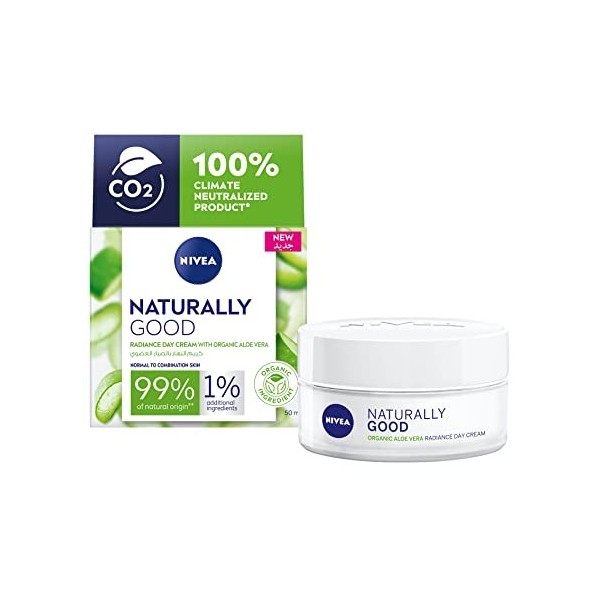 NIVEA Naturally Good Radiance Crème de jour hydratante pour le visage à laloe vera, crème de jour à lhuile de jojoba et à l C...