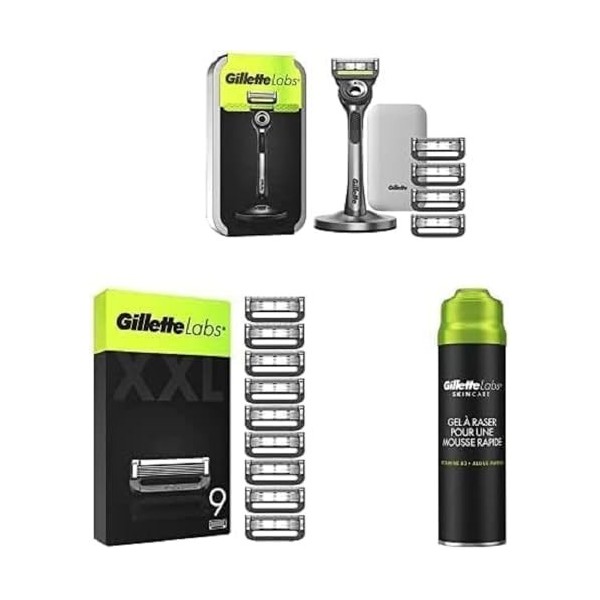 GilletteLabs Avec Barre Exfoliante, Rasoir Pour Homme de Gillette, Avec 14 Recharges, Gel À Raser Pour une Mousse Rapide, Sil