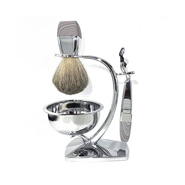 GHQYP Pratique Supports de Brosse de Rasoir de Haute qualité, Ensemble Cadeau de Brosse de Rasage Classique 4 pièces pour Hom