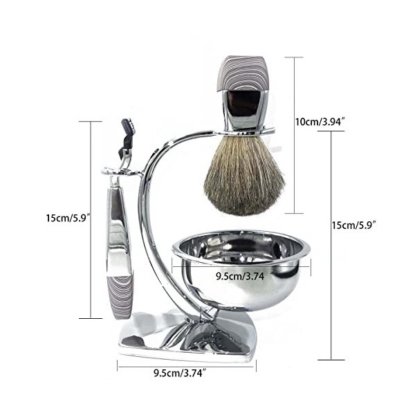 GHQYP Pratique Supports de Brosse de Rasoir de Haute qualité, Ensemble Cadeau de Brosse de Rasage Classique 4 pièces pour Hom