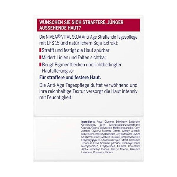 Nivea Vital Soja Soin de jour raffermissant SPF 15 50 ml , formule raffermissante à lextrait de soja naturel, soin hydratan C...