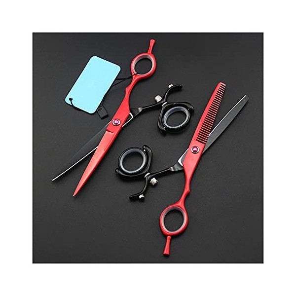 Ciseaux de coupe de cheveux 6 "ciseaux rotatifs pour cheveux rouges Ciseaux de coiffeur Ciseaux de coiffeur amincissants Cise