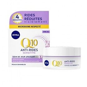 NIVEA Q10 Power Soin de Jour Anti-Rides +Peaux sensibles FPS15 1 x 50 ml , crème anti-âge enrichie en Q10 & créatine, soin v ...