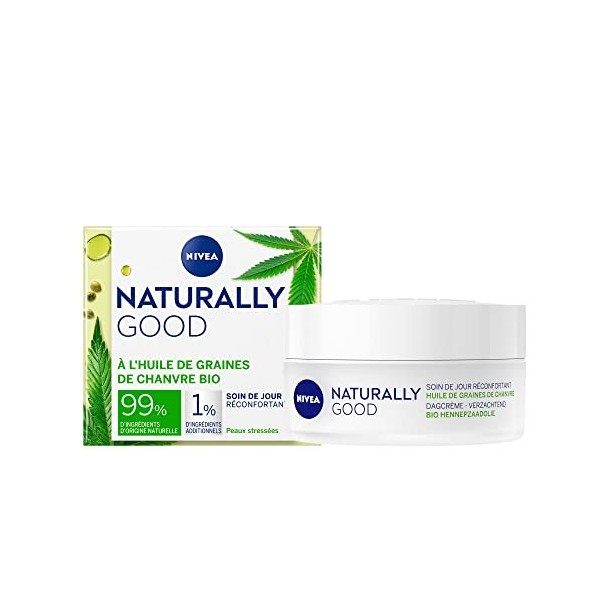 NIVEA NATURALLY GOOD Soin de jour réconfortant 1 x 50 ml , Soin visage à l’huile de graine de chanvre bio, Crème de jour apa ...